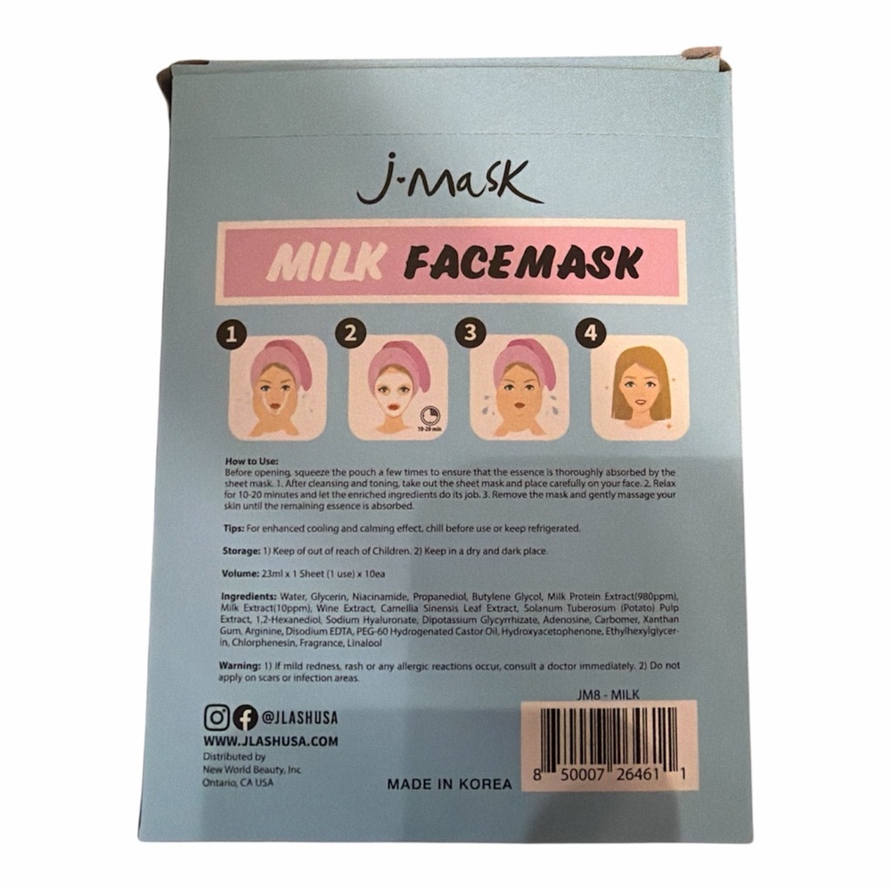 J-Mask Nourishing Milk Face Mask Korean skincare pack of 30 masks - Picture 2 of 3